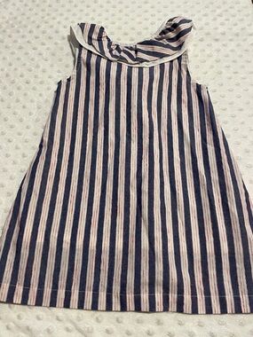 Striped Navy & Pink Ruffle Collar Girls Dress